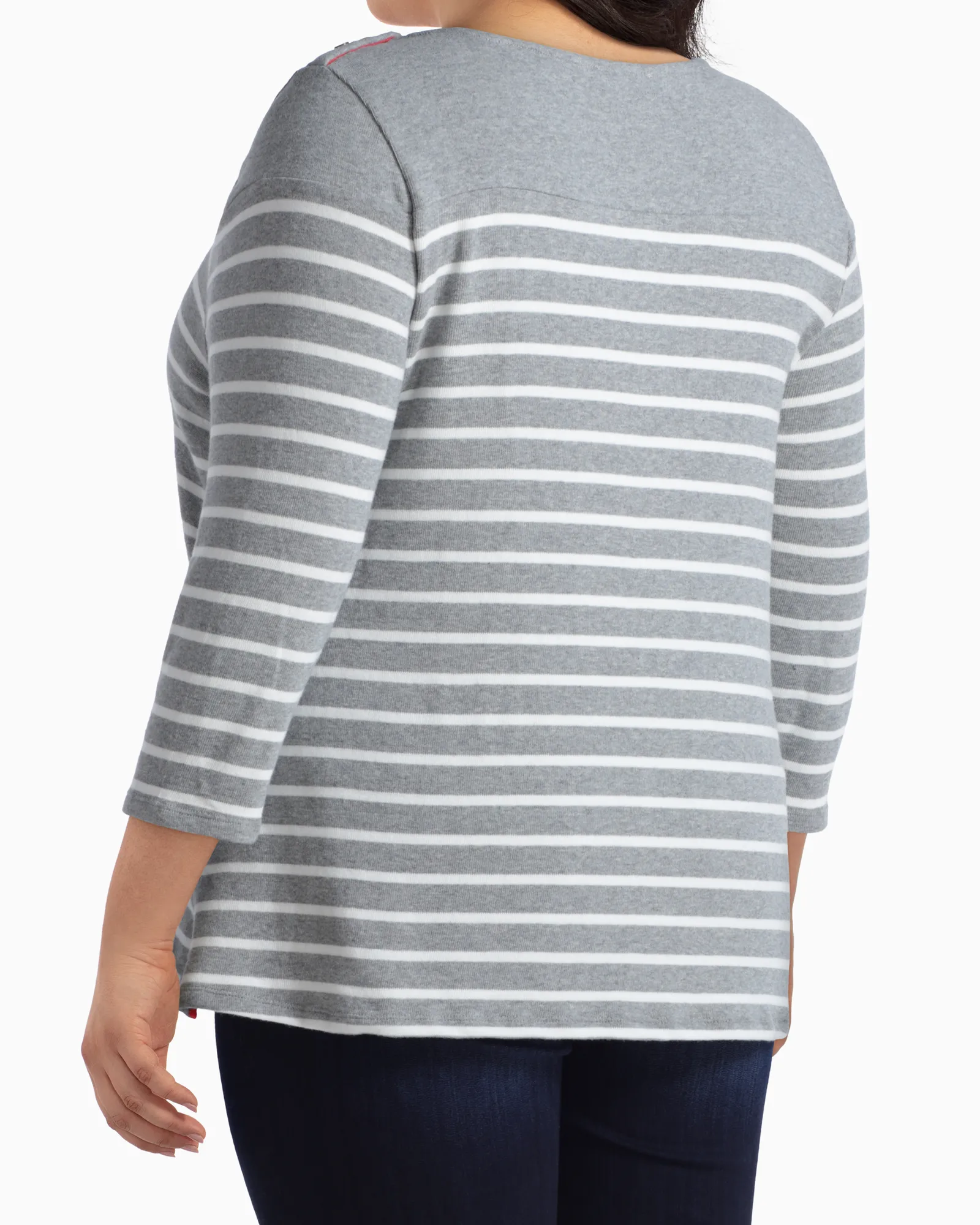 Dotty Engineered Stripe Tee | Light Grey / White