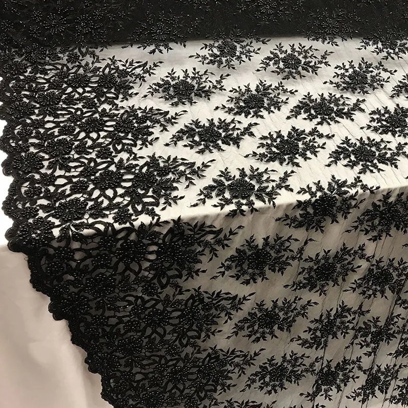 Embroidered Mesh Floral Beaded Lace Wedding Fabric