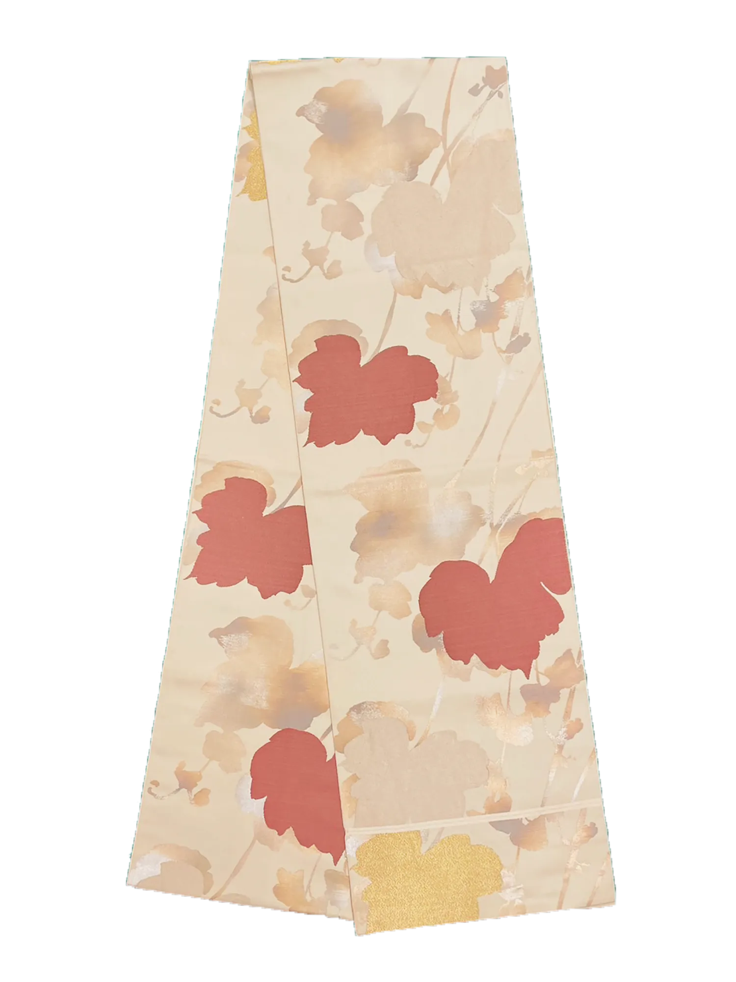 Japanese Kimono Vintage Fukuro Obi - Beige, Red and Brown Leaves