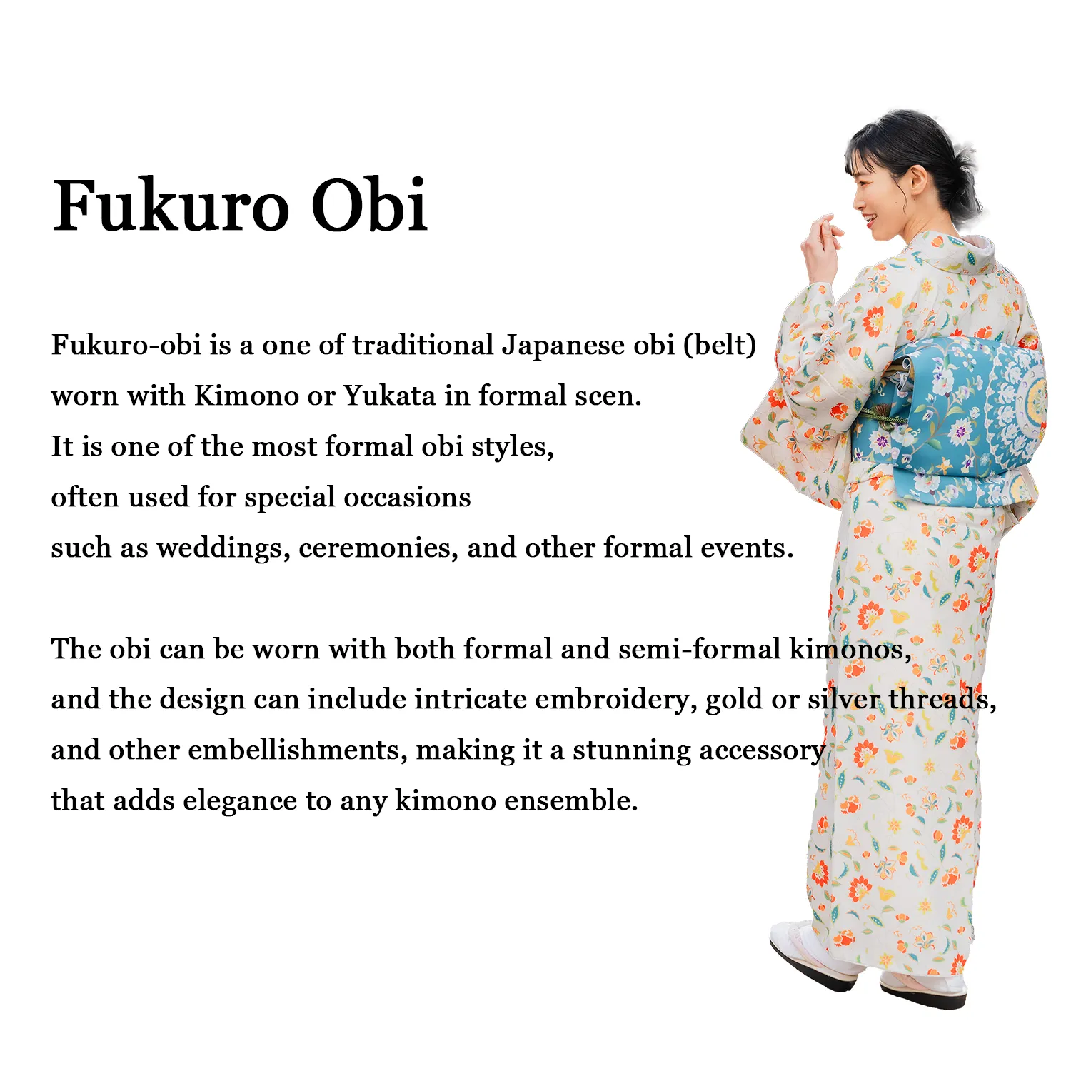 Japanese Kimono Vintage Fukuro Obi - Beige, Red and Brown Leaves