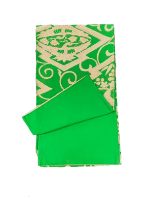 Japanese Kimono Vintage Fukuro Obi - Green, Diamond, Gold Embroidery