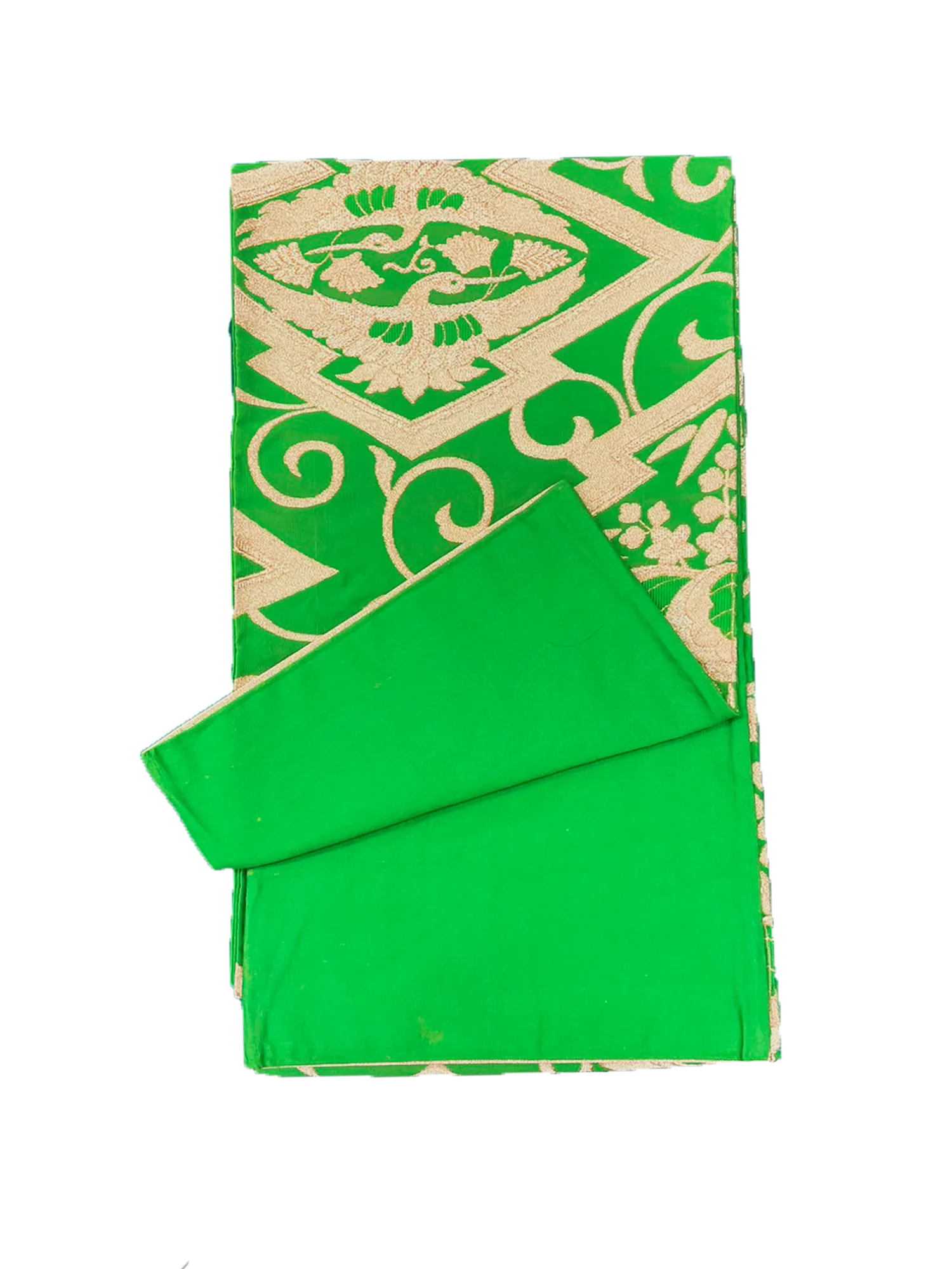 Japanese Kimono Vintage Fukuro Obi - Green, Diamond, Gold Embroidery