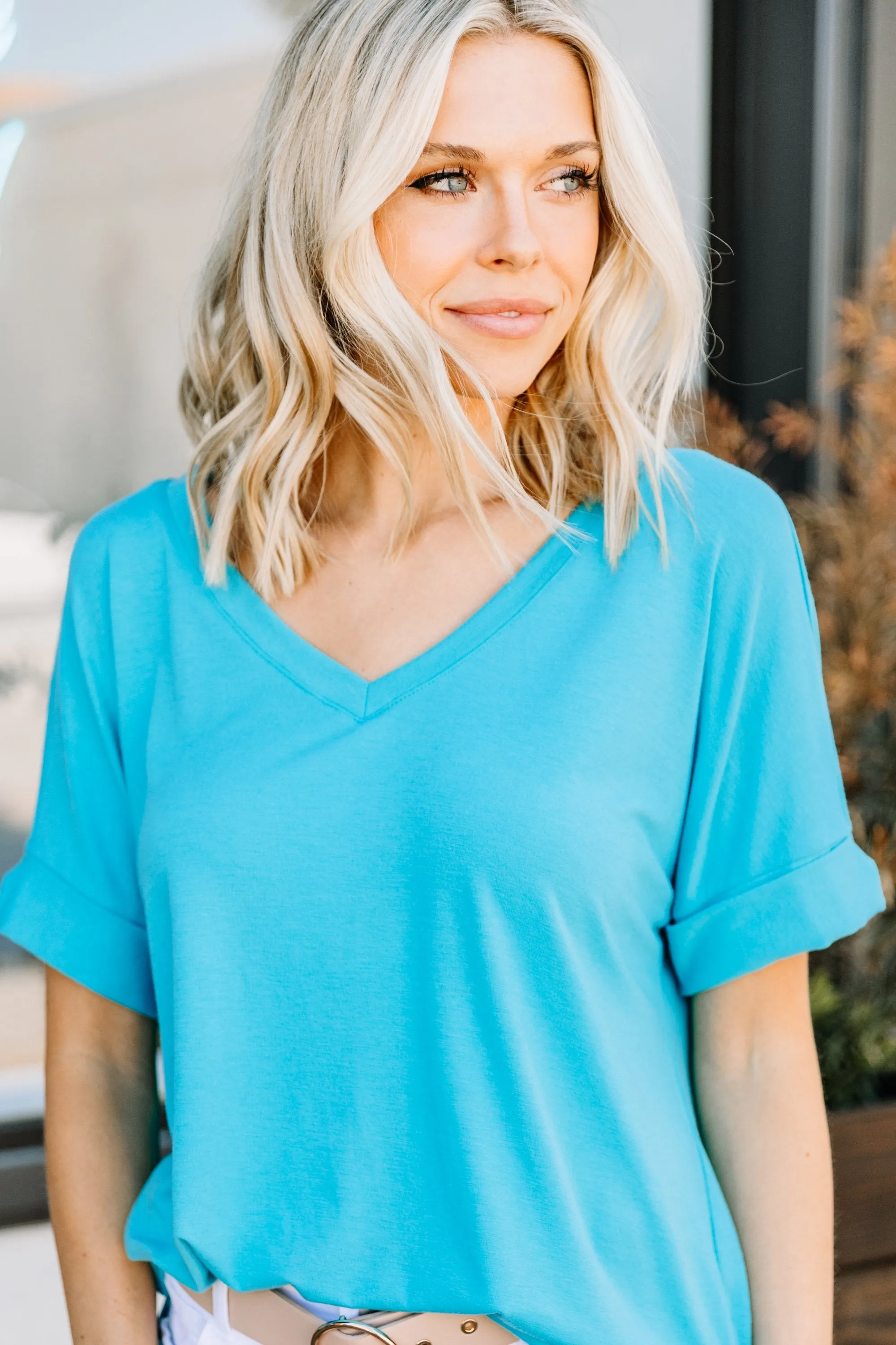 Make Your Life Easy Ice Blue V-neck Top