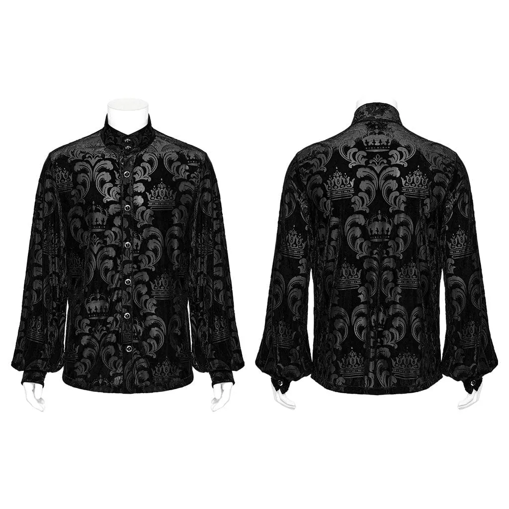 Men's Gothic Stand Collar Puff Sleeved Flocking Shirt