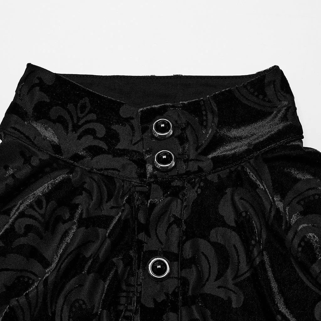 Men's Gothic Stand Collar Puff Sleeved Flocking Shirt