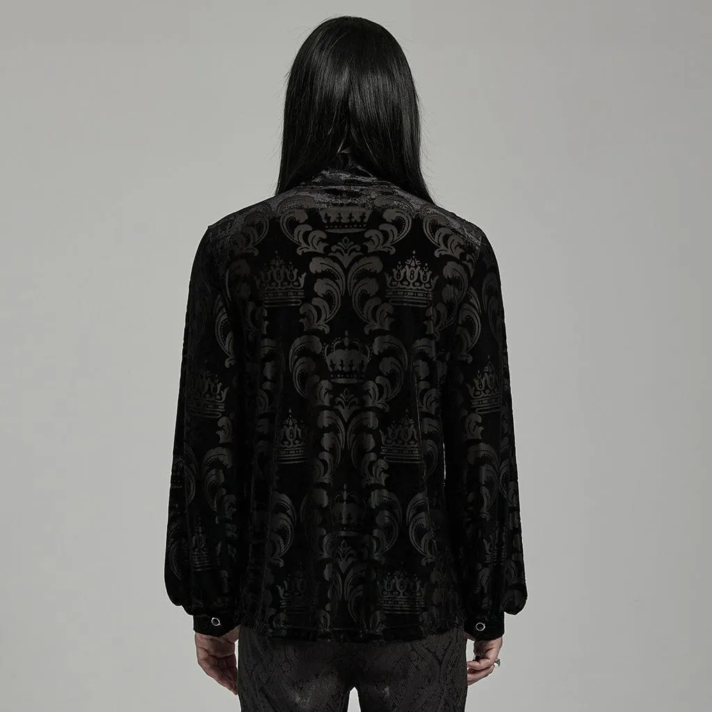 Men's Gothic Stand Collar Puff Sleeved Flocking Shirt