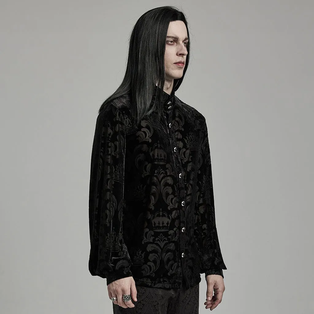Men's Gothic Stand Collar Puff Sleeved Flocking Shirt