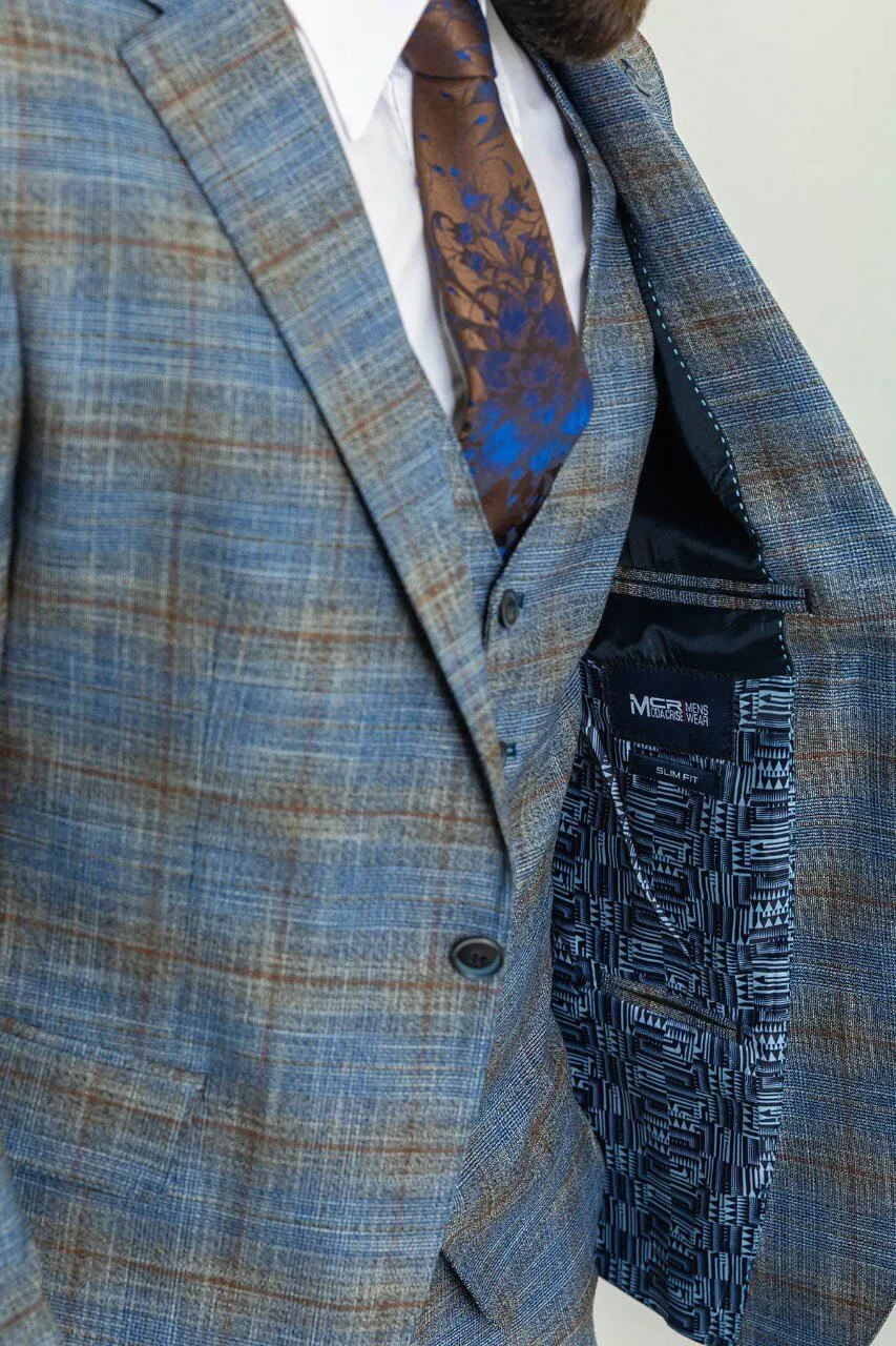 Patterned Navy Blue 3-Piece Suit.