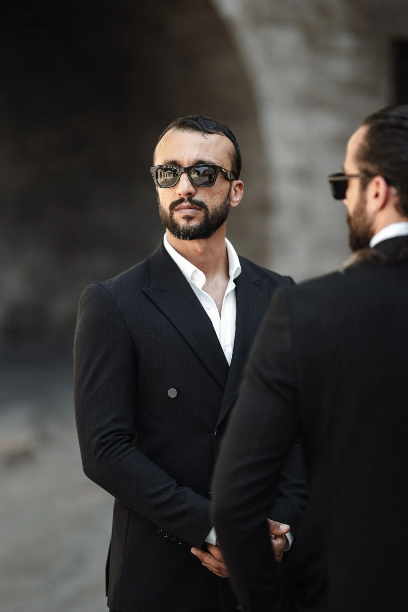 Slim Fit Double Breasted Black Suit